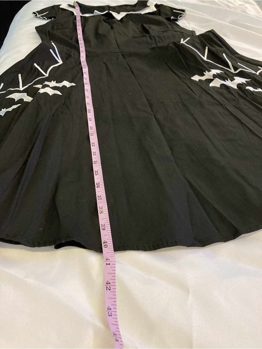 Black Bat Print A-Line Dress Spiderweb Collar Scalloped Short Sleeve XL - Picture 10 of 10